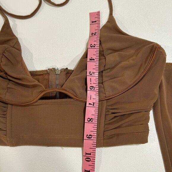 White Fox Brown Off Shoulder Corset Crop Top Size M Long Sleeve Bustier - Picture 5 of 7